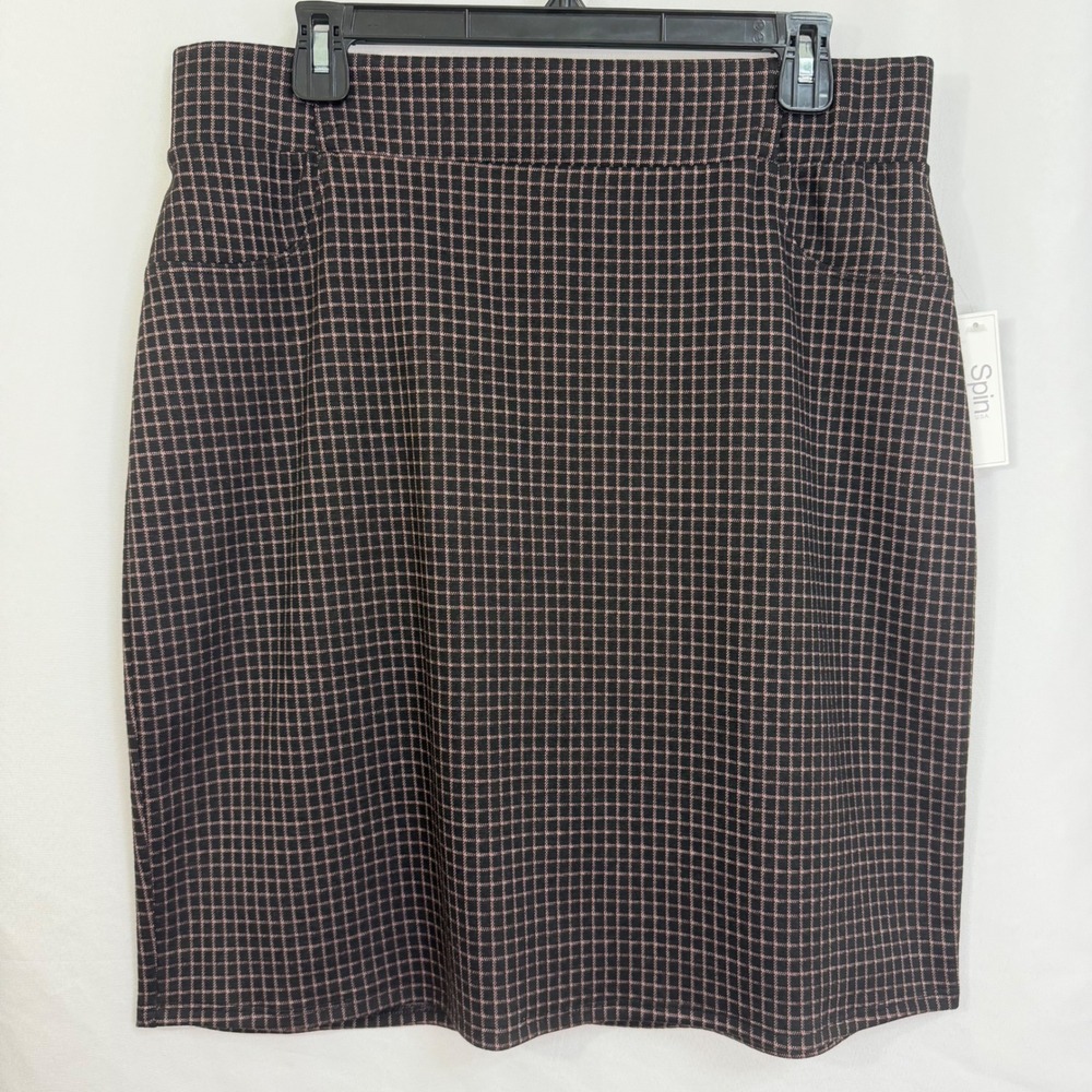 Spin USA Plaid Pencil Mini‎ Skirt Womens Black 1X Career Business Academia Twee